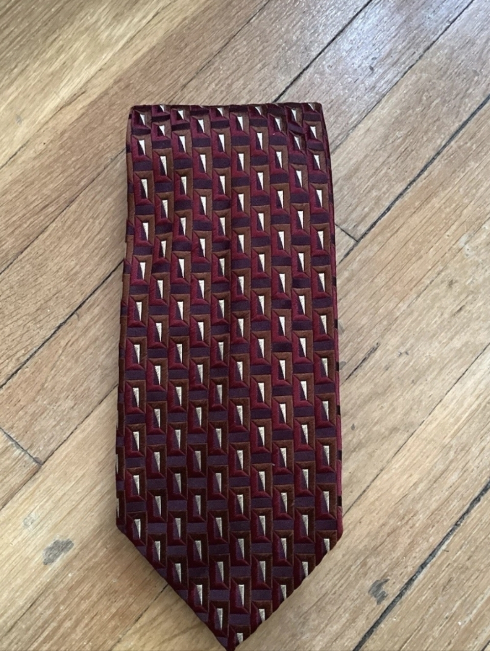 Ermenegildo Zegna Red/Yellow Geometric Print Neck-Tie,100% Silk,Made in Italy